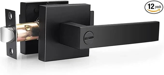 Probrico Matte Black Bed Bath Door Lever Heavy Duty Privacy Door Handle, Keyless Door Lock Interior Bathroom Bedroom Door Handle, Reversible for Left Right Sided Door, 12 Pack - ModernBath