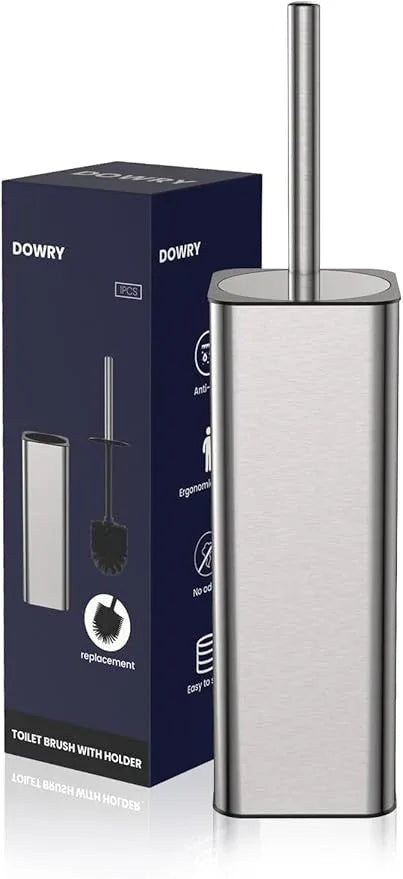 DOWRY Stainless Steel Toilet Bowl Brush and Holder for Bathroom Storage Organization Deep Cleaning Covered Brush Cleaner,Nickel Square - ModernBath