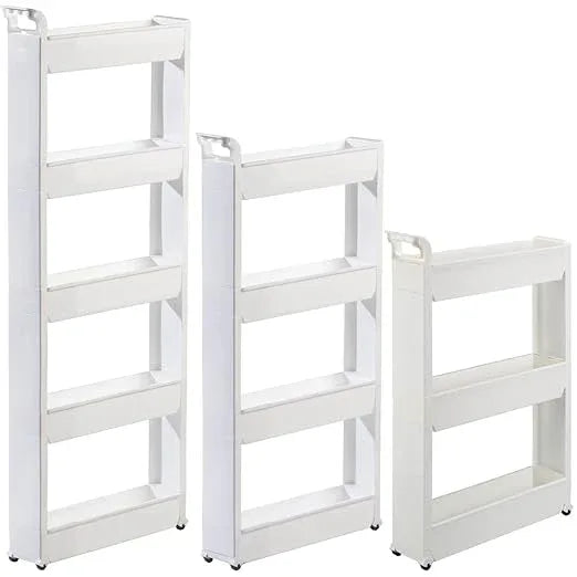 Miles Kimball Slim Storage Cart with 3 Baskets/Shelves and Rolling Casters for Kitchen, Laundry, and Small Space Storage, Durable Plastic - Measures 21" Long x 5" Wide x 28 1/4" High - ModernBath