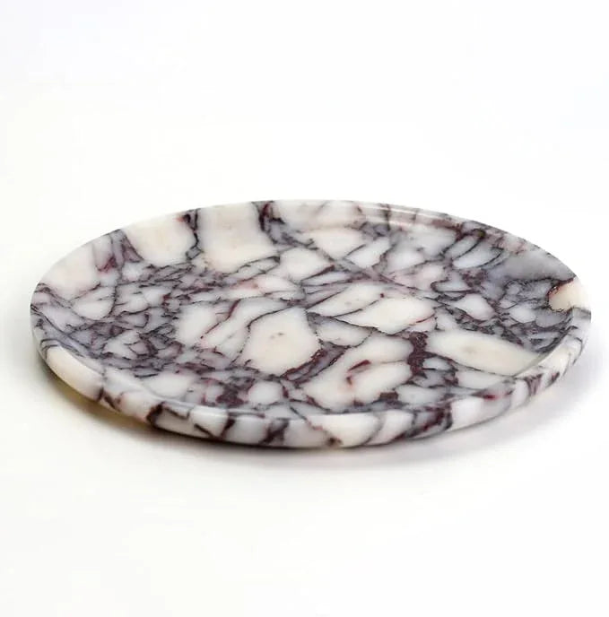 Natural Marble Tray, Coffee Table, Food, Fruit, Paper Cup, Cake Display, Coffee bar, Family Gatherings, Seasonal Holiday Decoration Tray(Viola-Circular-9.8"x9.8"x0.7") - ModernBath