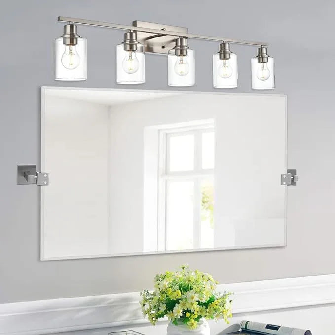 VINLUZ 5-Light Bathroom Vanity Light Fixtures in Brushed Nickel Finish Indoor Wall Sconce Lighting Over Mirror with Clear Glass Shade for Living Room, Bedroom, Hallway - ModernBath