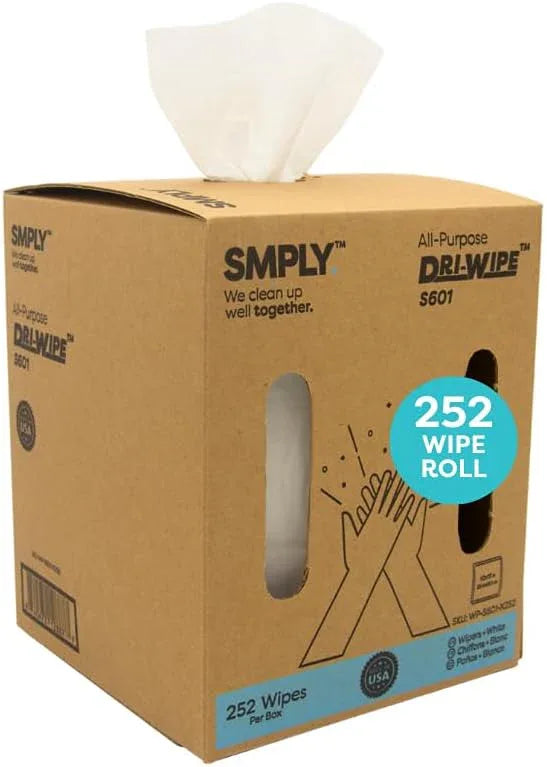 Dri-Wipe S601 by SMPLY Brands – All-Purpose Disposable Cleaning Wipes, 252 Wipes, Strong Alternative to Shop Towels & Paper Towels, 10" x 15" Center-Pull Sheets - ModernBath