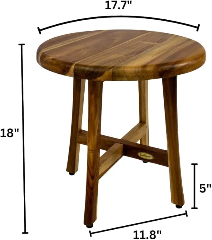 EcoDecors Shoji 17.5 Inch Round Table Waterproof Teak Wood Shower Bench Stool Seat Chair for Inside Shower Provides Safety, Storage, and Organization for Bathroom Accessories - ModernBath