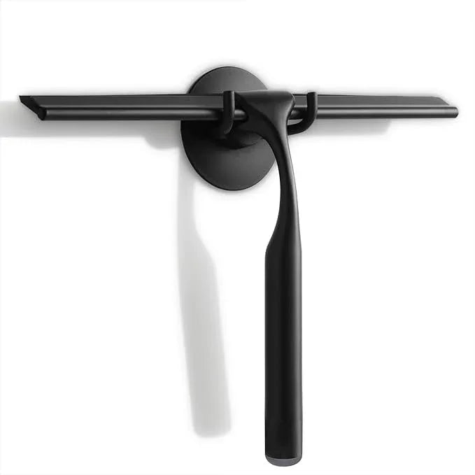 Quntis 10-Inch Matte Black Shower Squeegee for Glass Doors – Stainless Steel with Non-Slip Handle, Replacement Blade & Hook – Ideal for Bathroom, Mirrors, Tiles, and Car Windows - ModernBath