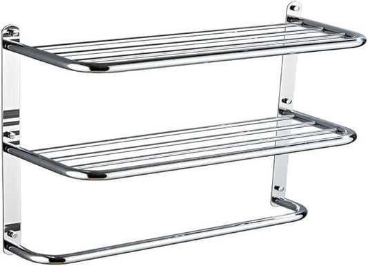 2-Tier Towel Rack Floating Shelf with Towel Bar, 30-Inch W x 8.25-Inch D Bathroom Hotel Towel Shelf, Wall Mount, Mounting Hardware Included,Polished Chrome - ModernBath
