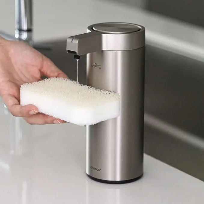 mooas Automatic Liquid Soap Dispenser Stainless Steel Touchless Hands Free Soap Dispenser 2 Levels Adjustable Waterproof Motion Sensor Electric Dish Soap Dispenser for Kitchen Bathroom (Rechargeable) - ModernBath