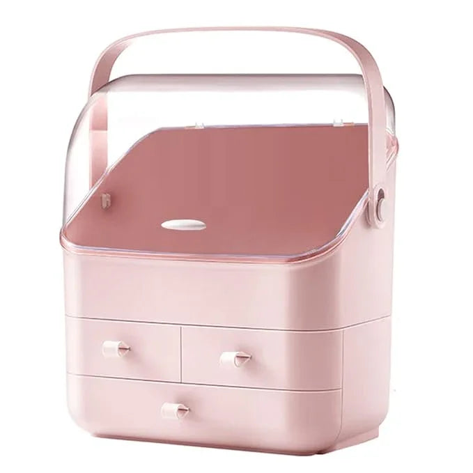 LINFIDITE Cosmetic Storage Box with Lid Waterproof&Dustproof Makeup Organizer Box Portable Handle,Large Makeup Display Case with Drawers Fully Open Lid,Great for Bathroom Countertop Bedroom Dresser - ModernBath
