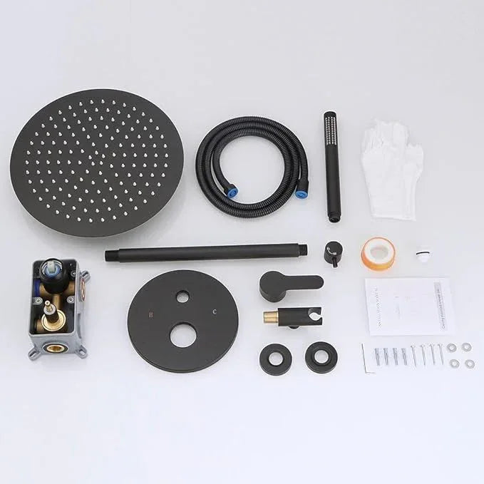 JingGang Matte Black Ceiling Mount Round Rain Shower System with 16 Inch Shower Head and Handheld Bathroom Shower Set Contain Shower Faucet Trim Kit (Mixer Valve Included) - ModernBath