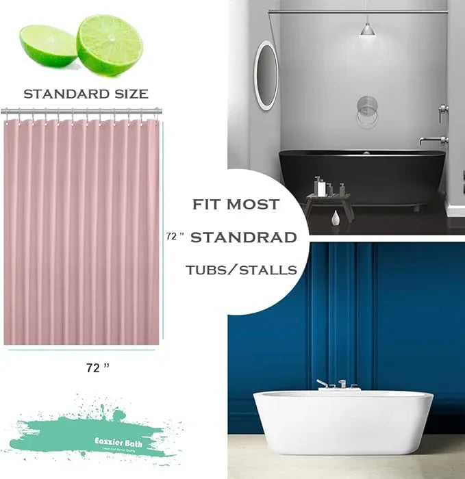 Eazzier Bath Baby Pink Plastic Shower Curtain Or Liner, 72x72 Inch Lightweight Light Pink Plastic Bathroom Shower Showroom Inner Curtain with Rustproof Metal Grommet Holes and Weighted Magnets - ModernBath