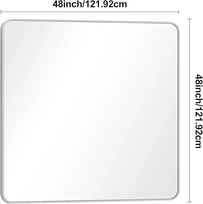BONEWEI Silver Bathroom Mirror,48x48 inch Wall Mirror for Bathroom Wall Mounted,Rectangle Mirror for Bathroom Over Sink,Modern Frame Round Corner for Living Room,Bedroom Entryway,Horizontal/Vertical - ModernBath