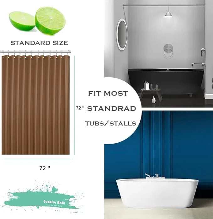 Eazzier Bath Khaki Plastic Shower Curtain Or Liner, 72x72 Inch Lightweight Sand Plastic Bathroom Shower Showroom Inner Curtain with Rustproof Metal Grommet Holes and Weighted Magnets - ModernBath