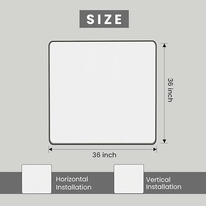 JISOSO Black Bathroom Mirror 36X36 Inch, Black Metal Framed Mirror for Wall, Rounded Rectangle Matte Bathroom Vanity Mirror with Tempered Glass, Anti-Rust, Horizontal/Vertical - ModernBath