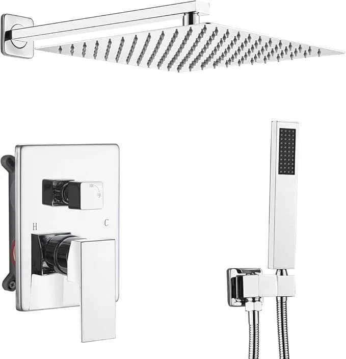 annazom Shower Faucet Set Polished Chrome Surface Large 12 Inch Shower Head Handheld Shower Combo Set High Pressure Recessed Wall Mount, Chrome - ModernBath
