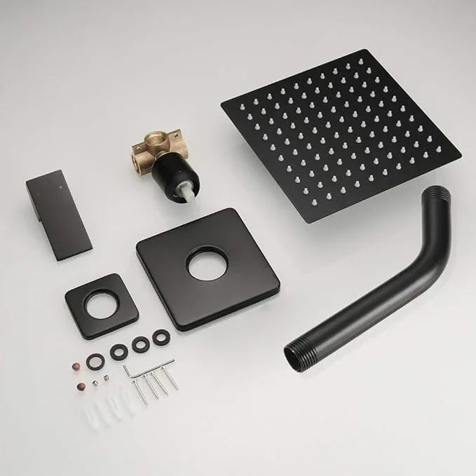 JingGang Matte Black Shower Faucet Rain Shower Head Shower Faucets Sets Complete Bathroom Rainfall Shower System, Single Function Shower Trim Kit with Rough-in Valve - ModernBath
