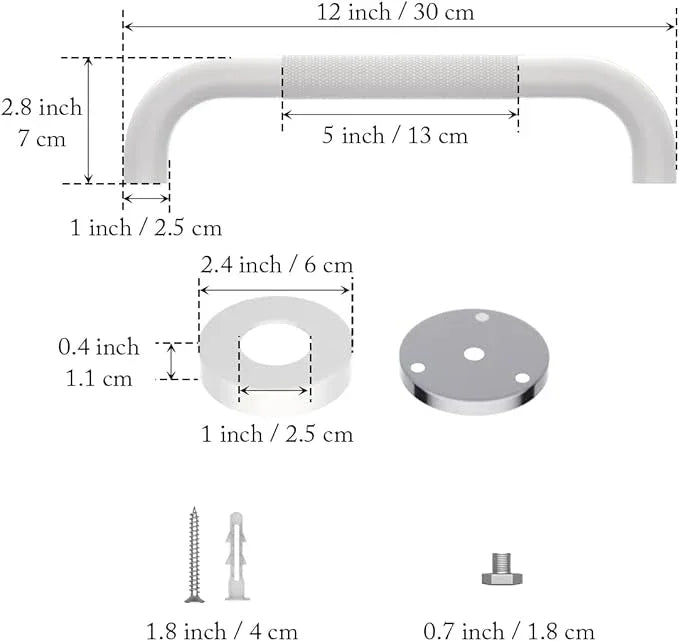 12 Inch Anti Slip Shower Grab Bar Oil Rubbed White, Munzong Bathroom Grab Bar, Knurled Bathroom Balance Bar,Safety Hand Rail Support Handicap Elderly Injury Senior Assist Bath Handle - ModernBath