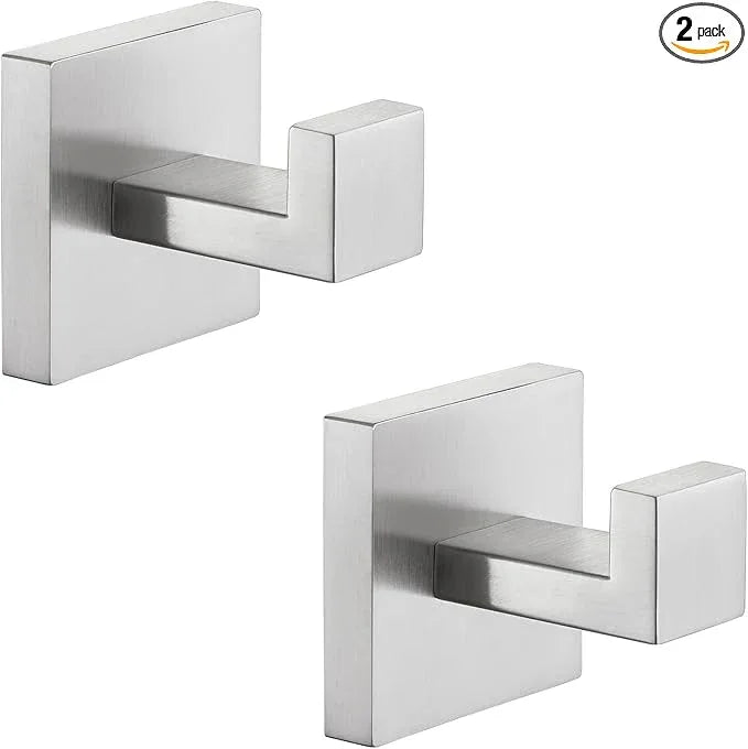 Angle Simple Towel Hooks for Bathroom, SUS 304 Stainless Steel Robe Coat Hooks for Wall, Brushed Nickel, 2 Pack - ModernBath
