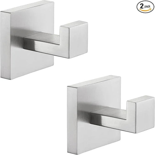Angle Simple Towel Hooks for Bathroom, SUS 304 Stainless Steel Robe Coat Hooks for Wall, Brushed Nickel, 2 Pack - ModernBath