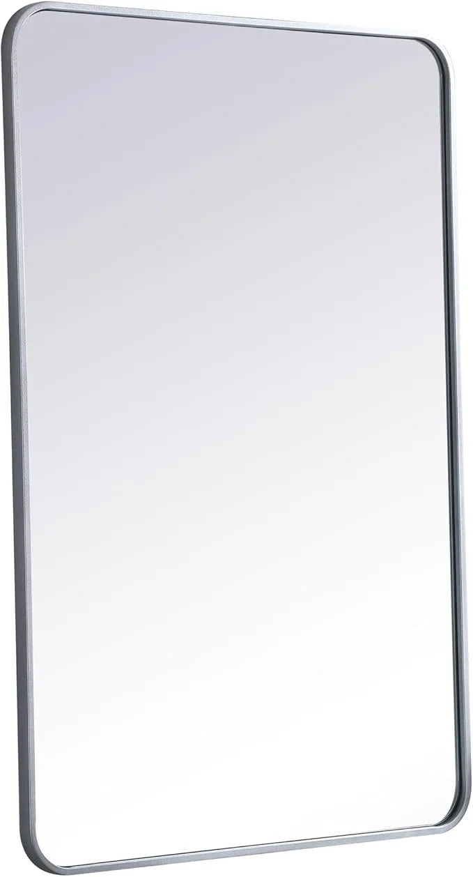ARS Concepts Aura, Soft Corner Metal Rectangular Mirror 28X42 Inch in, Modern, Silver - ModernBath