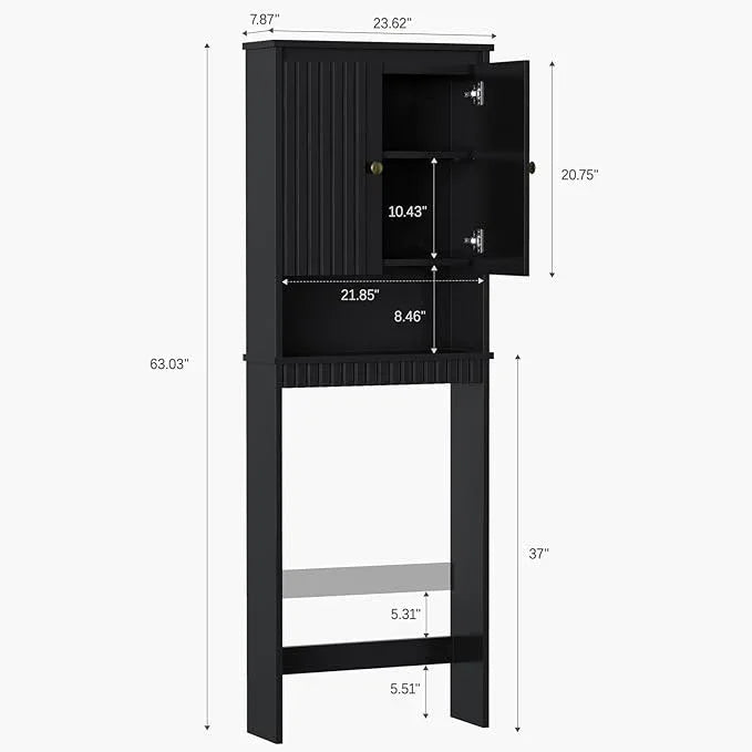 Over The Toilet Storage Cabinet, Over The Toilet Storage with Fluted Door Over The Toilet Cabinet with Adjustable Shelf Above The Toilet Storage Cabinet for Bathroom Organizer, Black - ModernBath