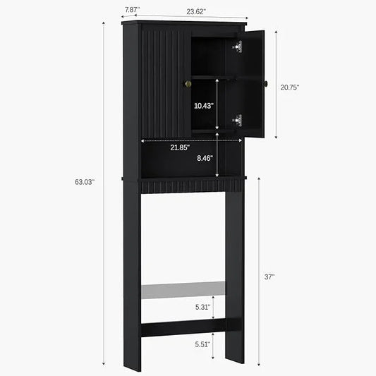 Over The Toilet Storage Cabinet, Over The Toilet Storage with Fluted Door Over The Toilet Cabinet with Adjustable Shelf Above The Toilet Storage Cabinet for Bathroom Organizer, Black - ModernBath