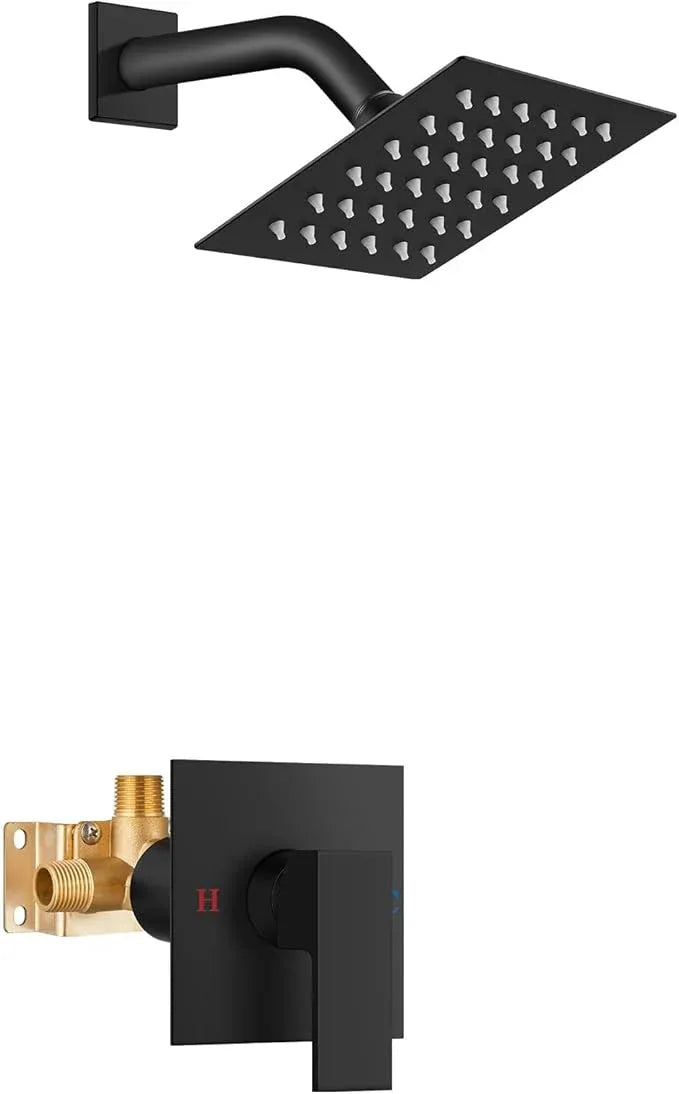 Airuida Shower Faucet Set Bathroom Rain Shower System SUS304 Stainless Steel Single Handle With Male Threads Rough-in Valve Shower Trim Kit 4 Inch Wall Mount Shower Head Matte Black - ModernBath