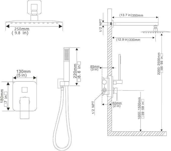 JingGang Brushed Gold Shower System 10 Inch Bathroom Luxury Rain Mixer Shower Combo Set Wall Mounted Rainfall Shower Head and Handheld System Shower Faucet Rough-in Valve Body and Trim Kit - ModernBath