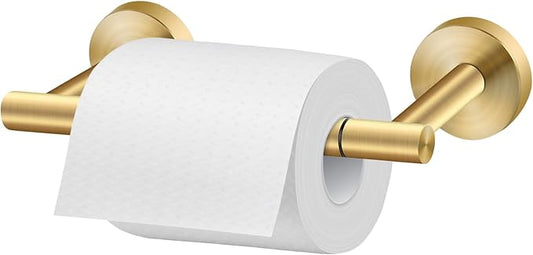 Newfun Bush Gold Toilet Paper Holder, SUS 304 Stainless Steel Adjustable Double Post Pivoting Toilet Paper Roll Holder Wall Mount for Bathroom