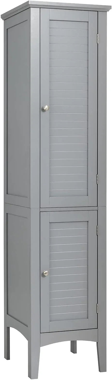 Tangkula Tall Bathroom Storage Cabinet, 5-Tier Wooden Freestanding Tower Cabinet Floor Organizer, Narrow Storage Floor Cabinet w/2 Doors & Shelves for Bathroom Living Room Kitchen (Grey) - ModernBath