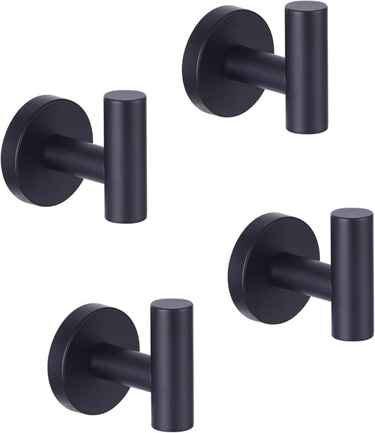 GERZWY Bathroom Matte Black Coat Hook SUS 304 Stainless Steel Towel/Robe Clothes Hook for Bath Kitchen Modern Hotel Style Wall Mounted 4 Pack AG1307B-BK