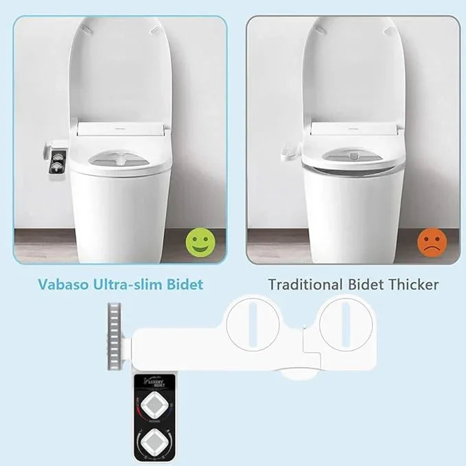GOESMO Bidet Attachment for Toilet, Hot and Cold Water Non-Electric Self Cleaning Dual Nozzle(Frontal/Rear Wash) for Bidet Toilet Seat, Adjustable Water Pressure, Extra Phone Holder for Bathroom - ModernBath