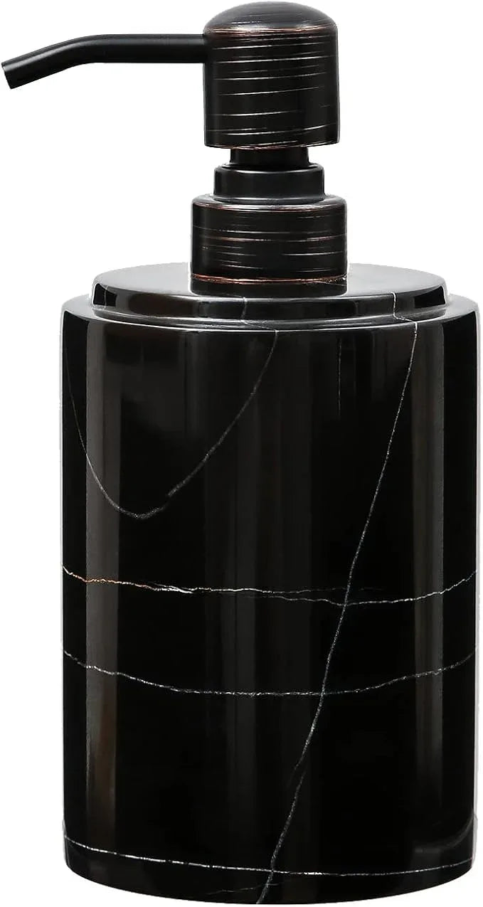 JIMEI Black Marble Soap Dispenser Hand or Dish for Bathroom & Kitchen - Decorative Natural Marble Stone Liquid Soap/Lotion Dispenser - Stainless Steel Soap Dispenser Easy-Glide Pump - Refillable - ModernBath