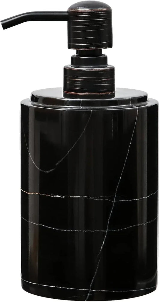 JIMEI Black Marble Soap Dispenser Hand or Dish for Bathroom & Kitchen - Decorative Natural Marble Stone Liquid Soap/Lotion Dispenser - Stainless Steel Soap Dispenser Easy-Glide Pump - Refillable - ModernBath