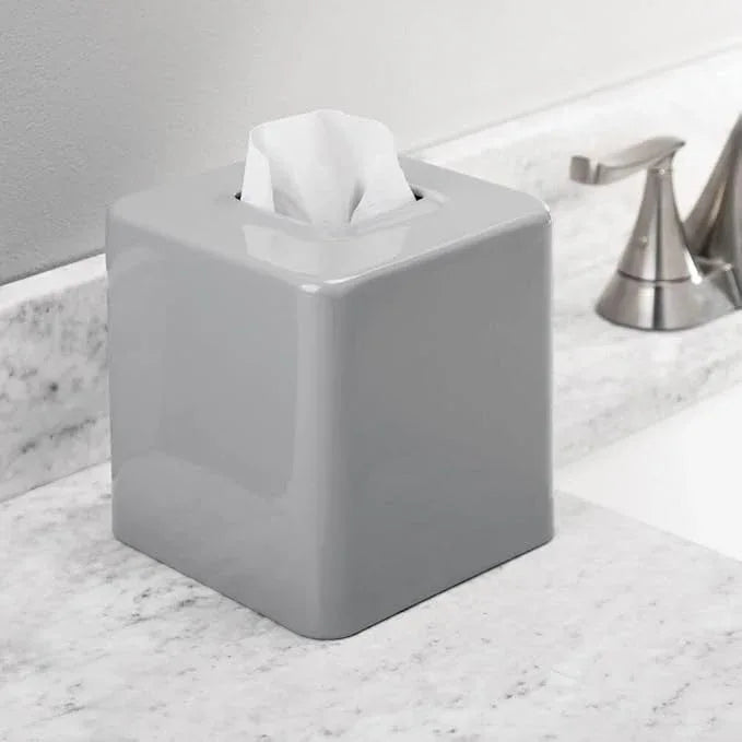 mDesign Metal Square Tissue Box Cover, Modern Facial Paper Holder - Accessories for Bathroom Vanity Countertop, Bedroom Dresser, Night Stand, Desk, Office and End Table - Unity Collection - Gray - ModernBath