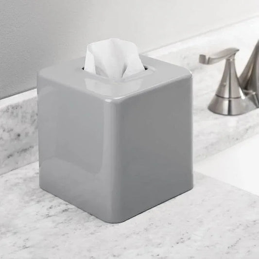 mDesign Metal Square Tissue Box Cover, Modern Facial Paper Holder - Accessories for Bathroom Vanity Countertop, Bedroom Dresser, Night Stand, Desk, Office and End Table - Unity Collection - Gray - ModernBath
