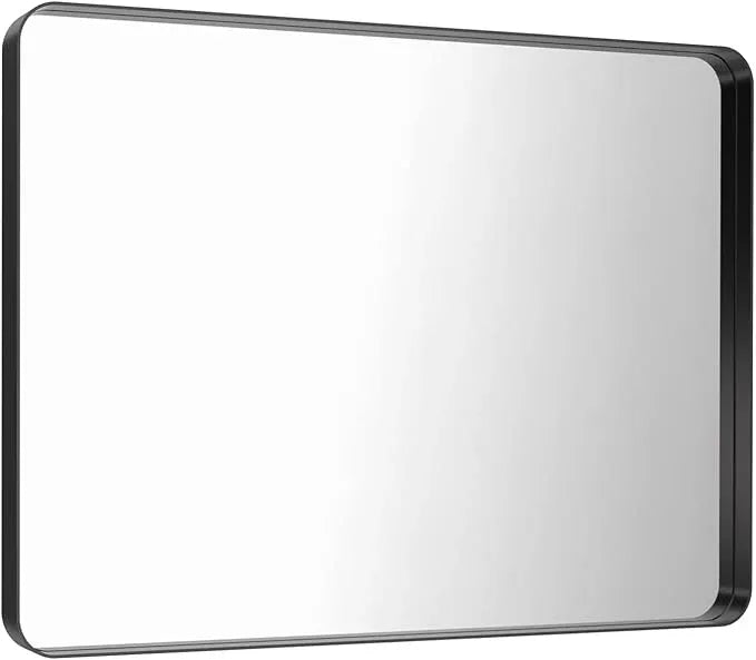 LOAAO 40X30 Inch Black Metal Framed Bathroom Mirror for Wall, Matte Black Bathroom Vanity Mirror Farmhouse, Large Rounded Rectangle Mirror, Anti-Rust, Tempered Glass, Hangs Horizontally or Vertically - ModernBath