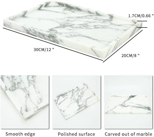Real Luxurious Natural Marble Vanity Tray Genuine Marble Storage Tray for Home Decor Stone Tray for Bathroom/Kitchen/Vanity/Dresser Non-Resin/(arabescato) - ModernBath