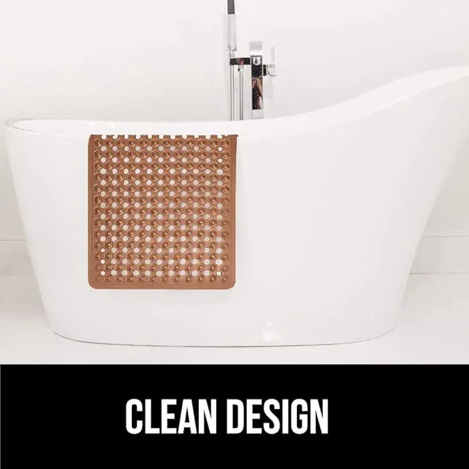 GORILLA GRIP Patented Bath Tub Shower Mat, Machine Washable Bathtub Floor Liner Mats, Suction Cups and Drain Holes to Keep Tubs Clean, Soft on Feet, Bathroom Essentials, 35x16 Inch, Brown - ModernBath