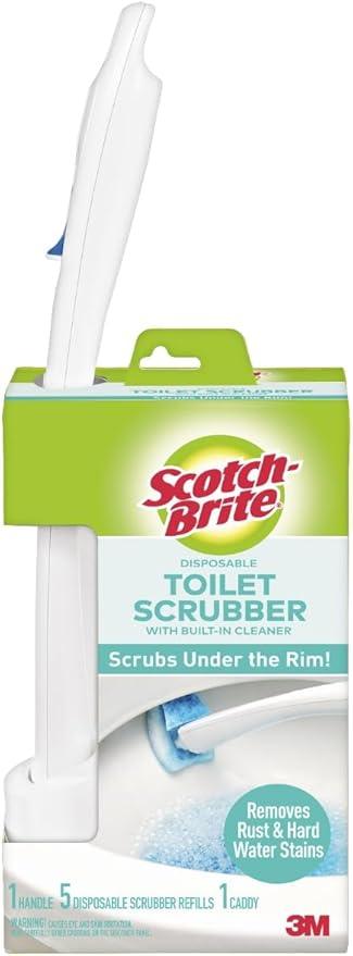 Scotch-Brite Disposable Toilet Scrubber Starter Kit, Disposable Refills with Built-In Bleach Alternative, Includes 1 Handle, Storage Caddy and 5 Refills - ModernBath