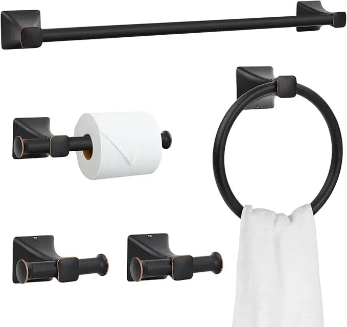5 Piece Bathroom Hardware Accessories Set, SUS304 Stainless Steel Bath Towel Bar Set, 24 Inch Towel Racks for Bathroom Wall Mounted, Bath Towel Holder Set, Matte Black - ModernBath