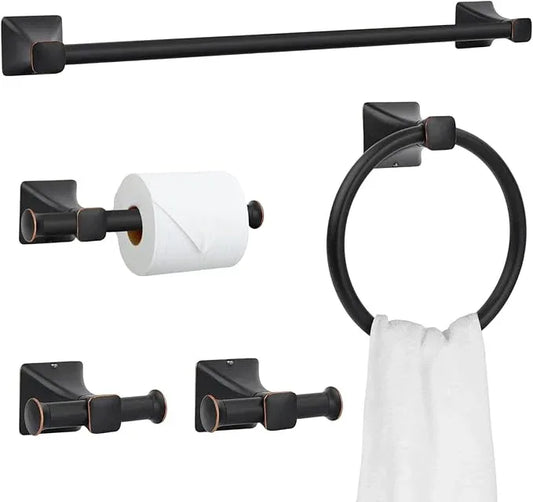 5 Piece Bathroom Hardware Accessories Set, SUS304 Stainless Steel Bath Towel Bar Set, 24 Inch Towel Racks for Bathroom Wall Mounted, Bath Towel Holder Set, Matte Black - ModernBath