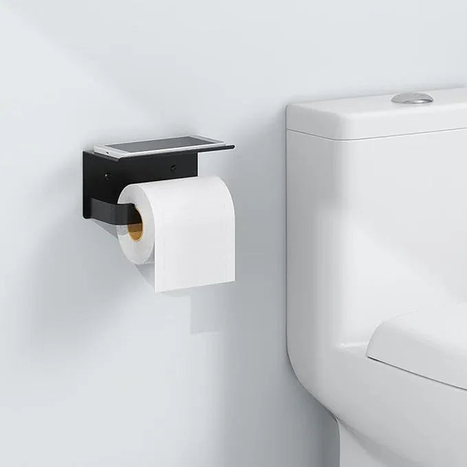 Toilet Paper Holder with Phone Shelf, Matte Black Toilet Paper Holder Wall Mount, Rustproof Stainless Steel Bathroom Storage - ModernBath