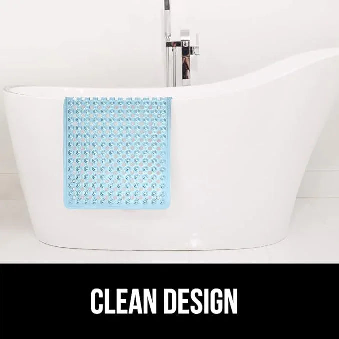 GORILLA GRIP Patented Bath Tub Shower Mat, Machine Washable Bathtub Floor Liner Mats, Suction Cups and Drain Holes to Keep Tubs Clean, Soft on Feet, Bathroom Essentials, 35x16 Inch, Clear Blue - ModernBath