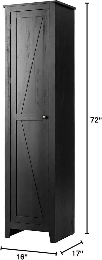Giantex Tall Storage Cabinet Free Standing Floor Storage Tower with Four Shelves and Single Door, Narrow Cabinet for Bedroom, Living Room, Bathroom 17x16x72 Inch Utility Storage Cabinet (Black) - ModernBath