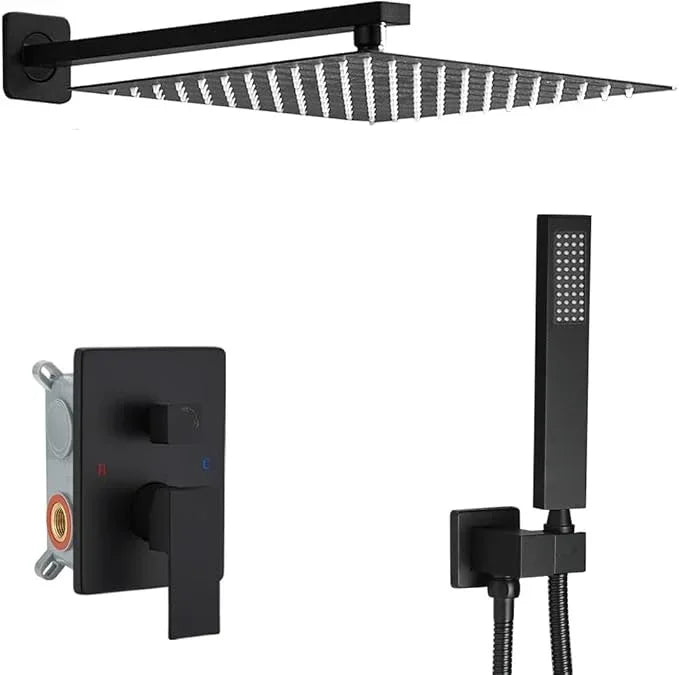 Heable Matte Black Shower System 10 Inches Bathroom Luxury Rain Shower Head with Handheld Combo Set Wall Mounted High Pressure Rainfall Shower Head System Shower Faucet with Valve and Trim Kit - ModernBath