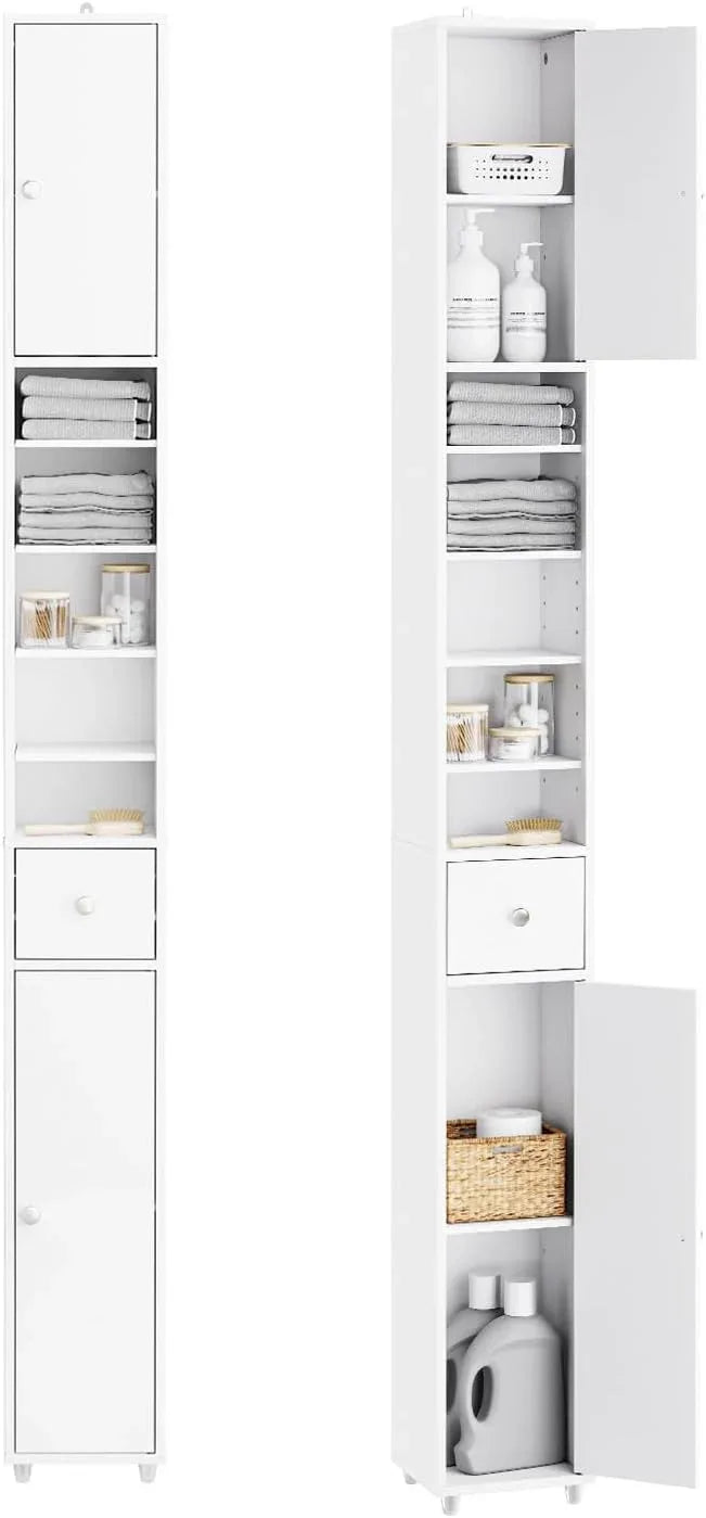 SoBuy Bathroom Narrow Storage Cabinet, Skinny Tall Unit with Adjustable Shelves Slender, Bathroom Organizers and Storage, Anti-Tipping Floor Standing Cupboard Laundry Room, White BZR34-W - ModernBath
