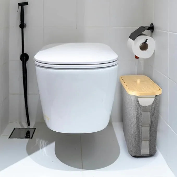 Picowe Toilet Paper Organizer Basket, Grey, Holds 9-12 Rolls, With Lid and Handle, Foldable, Multi-Purpose Storage for Bathroom - ModernBath