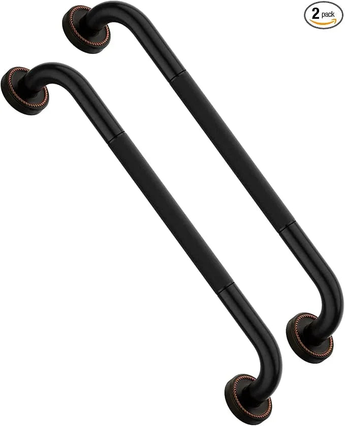 2 Pack 20 Inch Bronze Shower Grab Bar Matte Black, Munzong Antique Brass Bathroom Grab Bar w/Anti-Slip Knurled Grip, Bathroom Balance Bar, Safety Handrail Support, Injury Elderly Senior Assist Handle - ModernBath