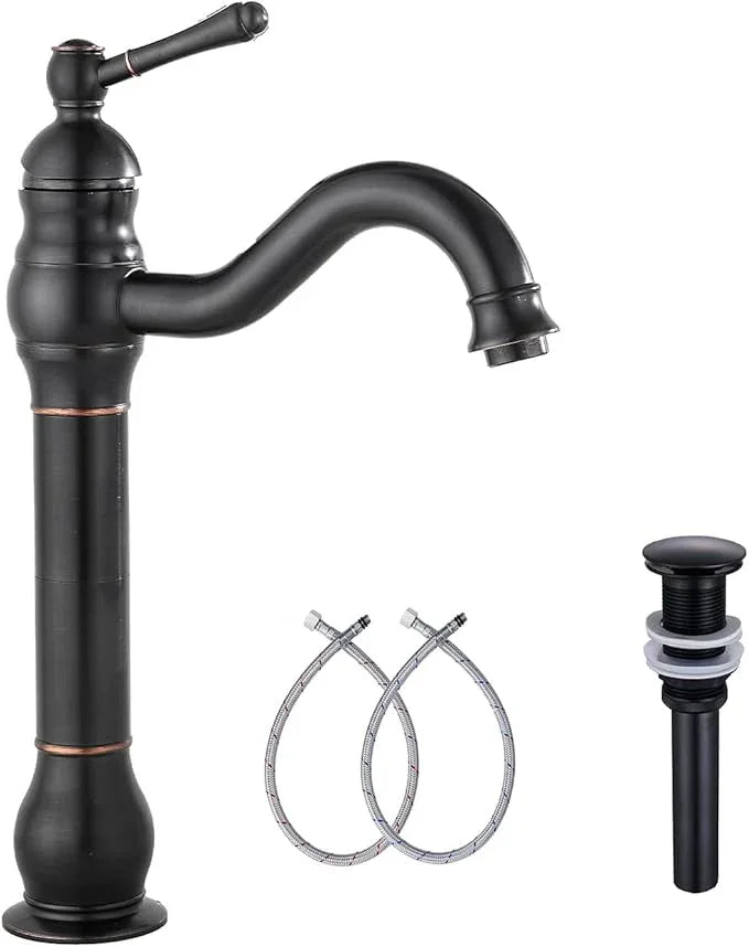 GGStudy 360° Swivel Single Handle One Hole Bathroom Vessel Sink Faucet Matching Pop Up Drain Without Overflow Oil Rubbed Bronze - ModernBath