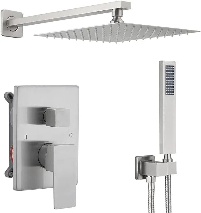 annazom Brushed Bathroom Luxury Rain Mixer Combo Set Wall Mounted Rainfall Shower Head System, Shower Head System Shower Faucet Rough-in Valve Body and Trim Included - ModernBath