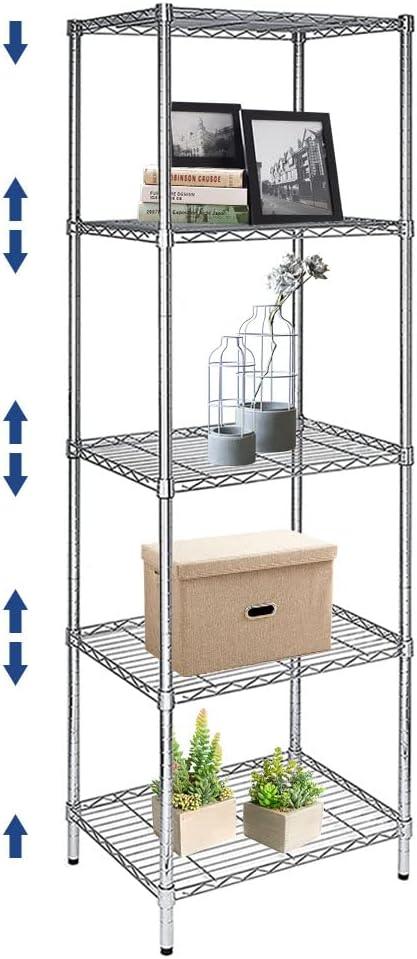 5 Tier Wire Shelving Unit, Height Adjustable Wire Shelves with NSF Certified, Narrow Metal Storage Rack Shelf Unit for Kitchen, Laundry, Bathroom, Pantry, Closet (18"D x 21.5"W x 71"H, Chrome) - ModernBath
